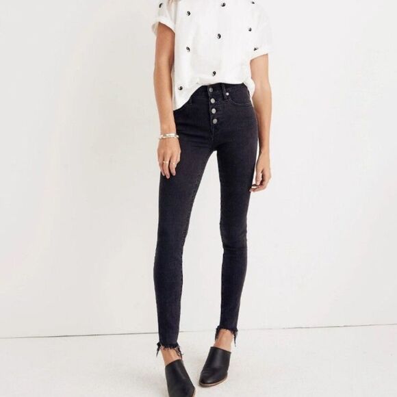 Madewell Tall 9" Hi-Rise Skinny Jeans in Berkeley Black: Button-Through Edition - Picture 1 of 12